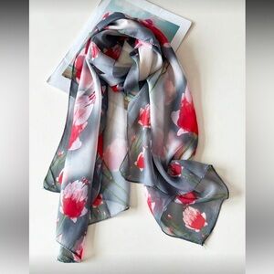 Floral blackish Gray and Red Women's Scarf